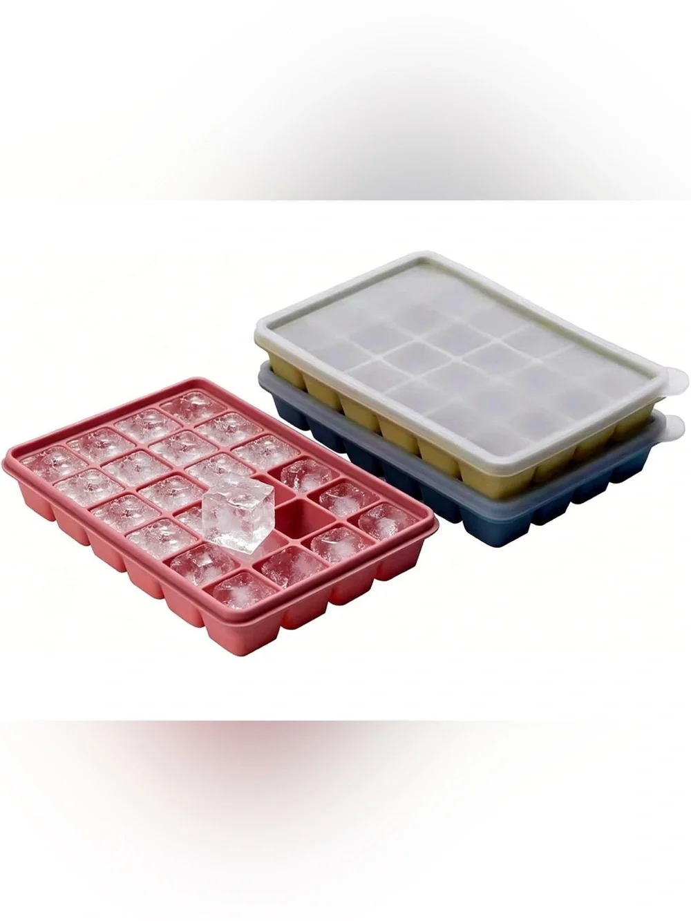 Silicone Ice Cube Trays with Lid, Set of 3, Easy Release Ice Molds, Reusable